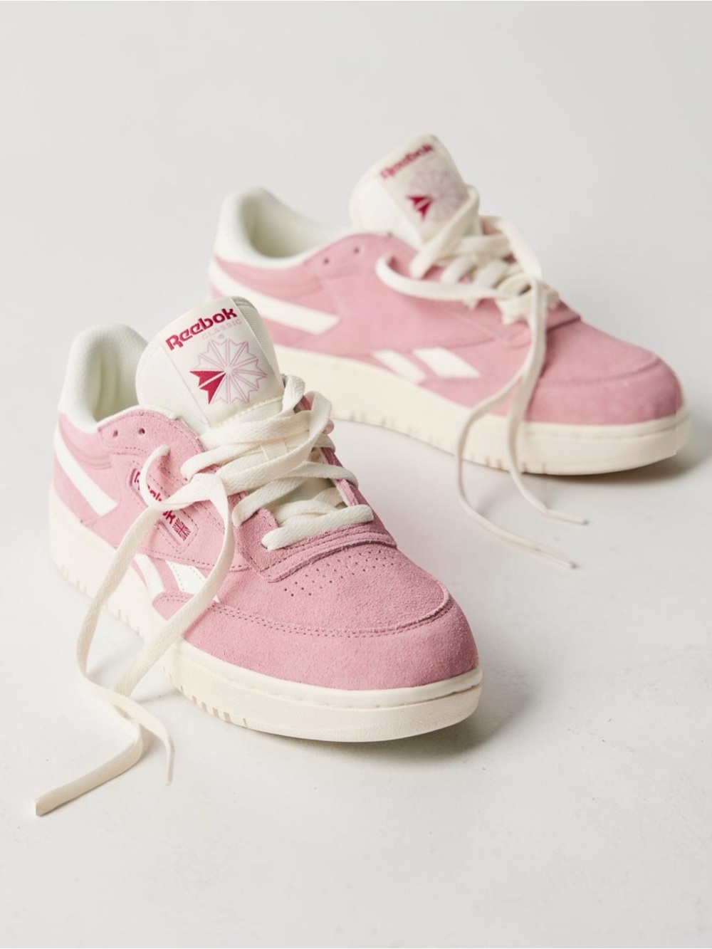 Reebok Women's Pink and White Suede Low-Top Sneakers